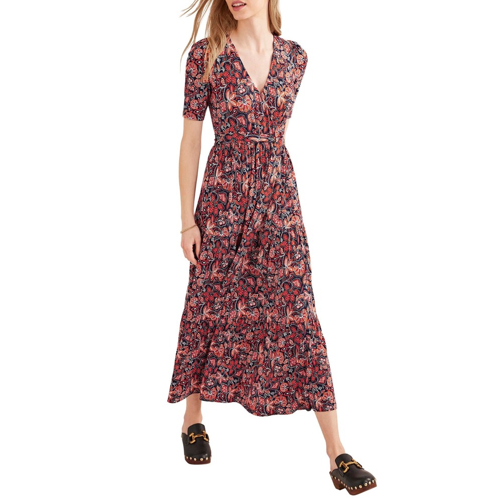 Boden Floral Short Sleeve Tiered Wrap Dress Size 4 Fall Feminine Casual Modest